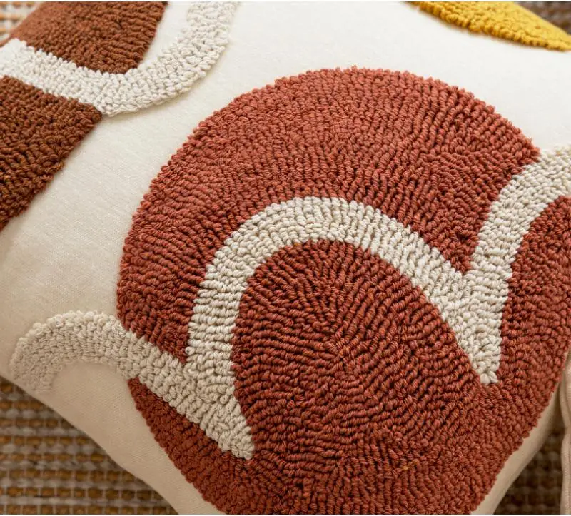 Vintage Kontrast Geometrischer Getufteter Kissenbezug Plüsch Patchwork Kissenhülle Atmosphärische Sofa-Dekoration Kissenbezug 45x45 – Detail 4