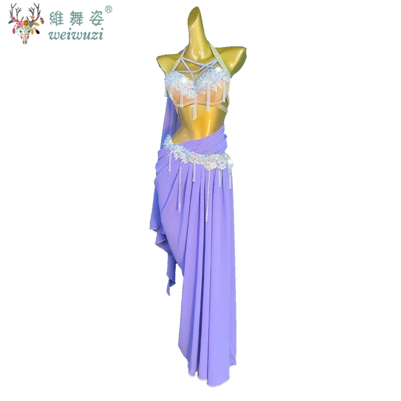 Belly Dance Popsong เครื่องแต่งกายสําหรับผู้หญิง Rhinestone ชุดชีฟองหรูหราผู้ใหญ่ Oriental Belly เต้นรําการแข่งขันชุด