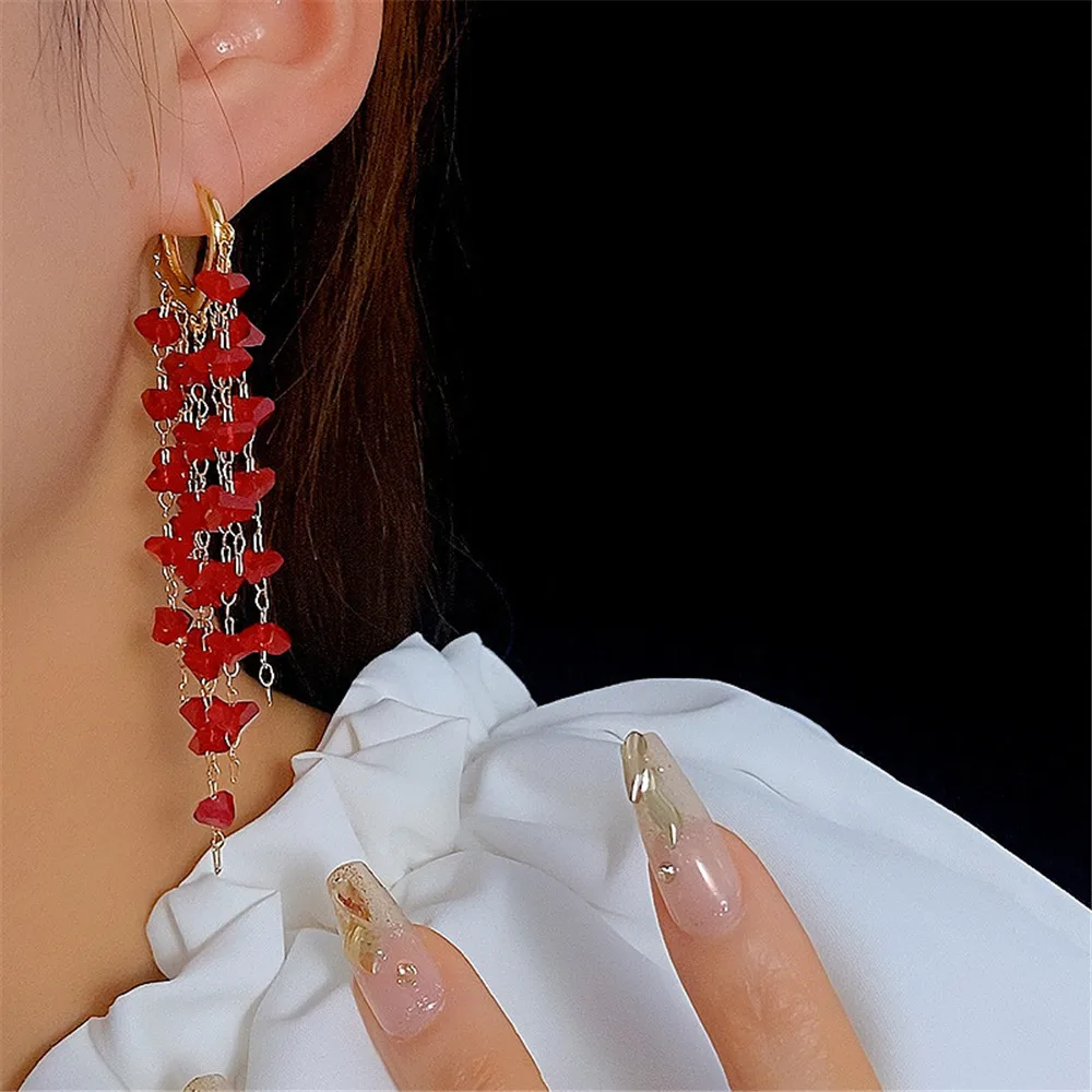 Brand New Red AAA Crystal Tassel Earrings New Fashion Light Luxurious Luxurious Long Earrings Unique Earrings Wholesale 2024