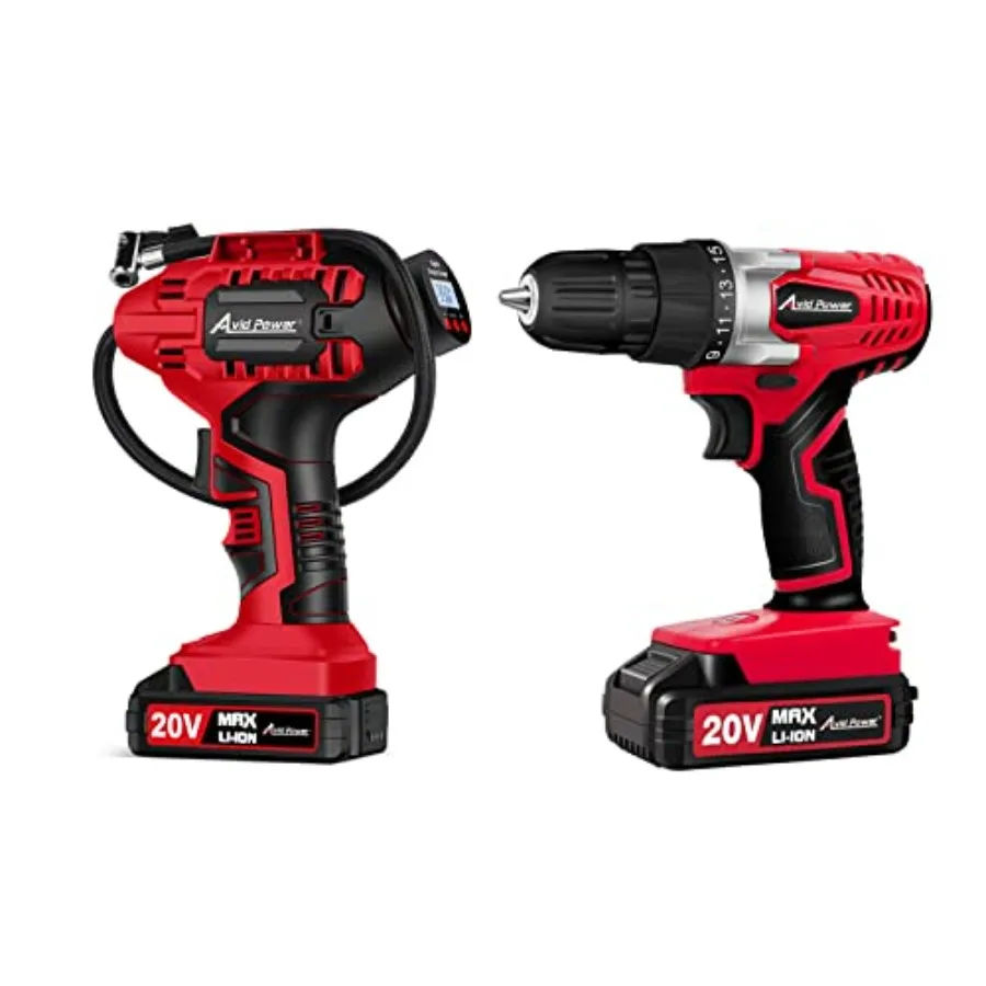 

Беспроводной компрессор для подкачки шин с набором из 20-вольтовой дрели и 22 насадок для использования в автомобиле, черный