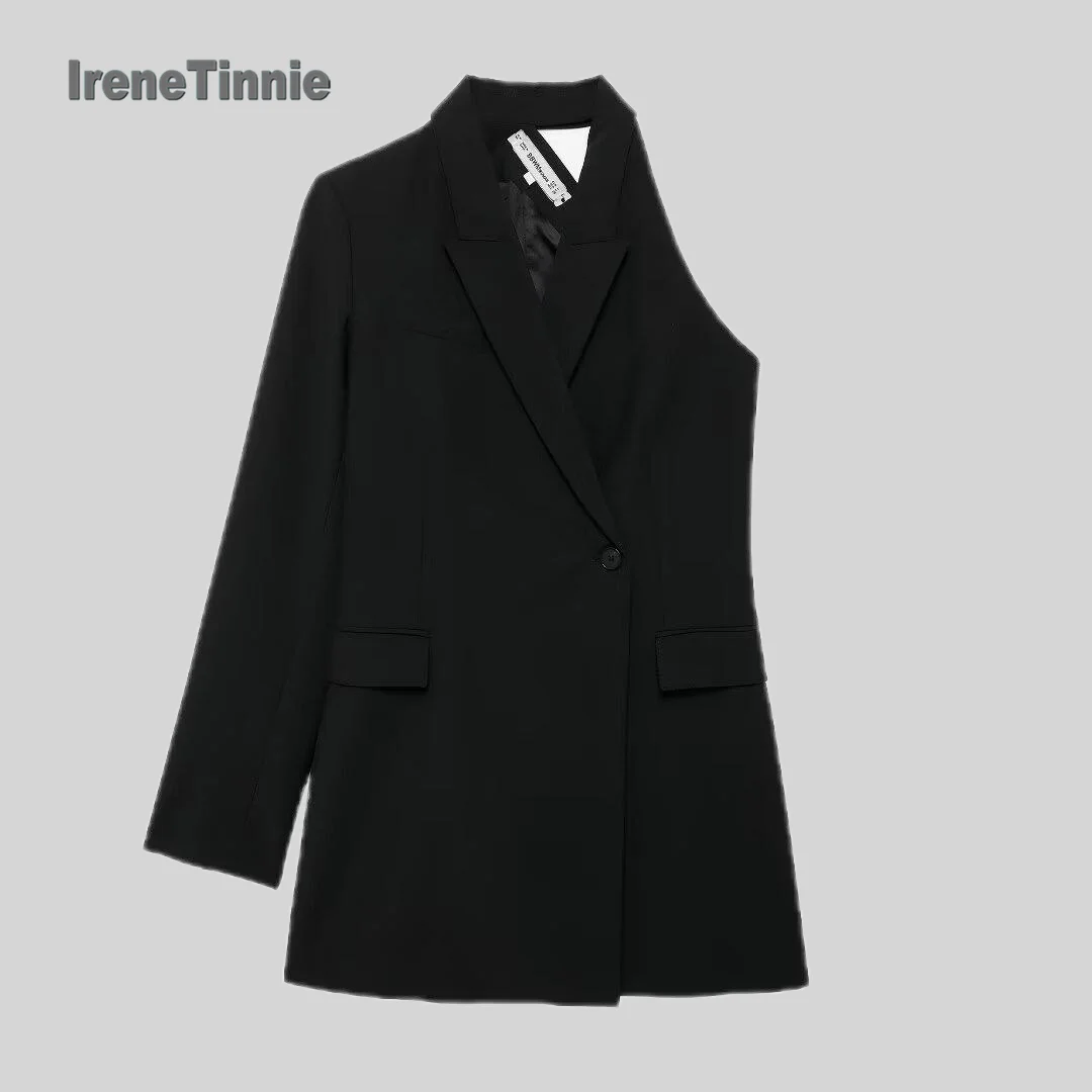 Irene innie-Vintage Chic Women Dress Blazer Asymmetric Turn-Down Collar Long Sleeve Jackets Fashion 2025 Spring Elegant Outwears