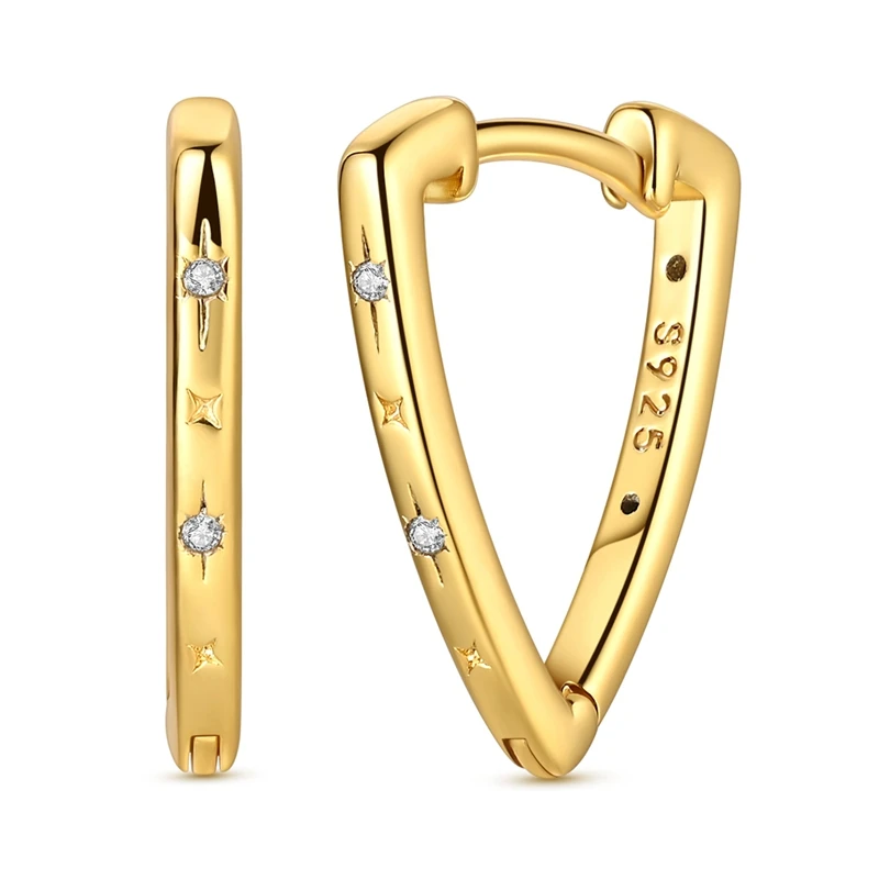 New in 925 Sterling Silver Golden Four Pointed Star Earrings for Women Girl Ear Studs Fine Jewelry Fashion Luxury Anniversary