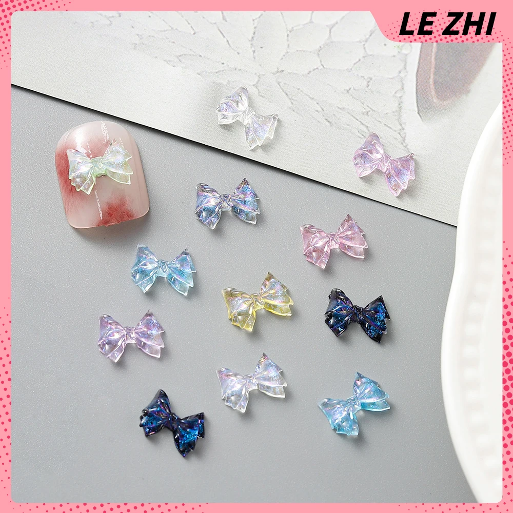 50Pcs Glitter Powder Bow Accessory Nail Art Party Sticker Colorful Transparent 3D Resin Gilding Nail Decoration Party Sticker