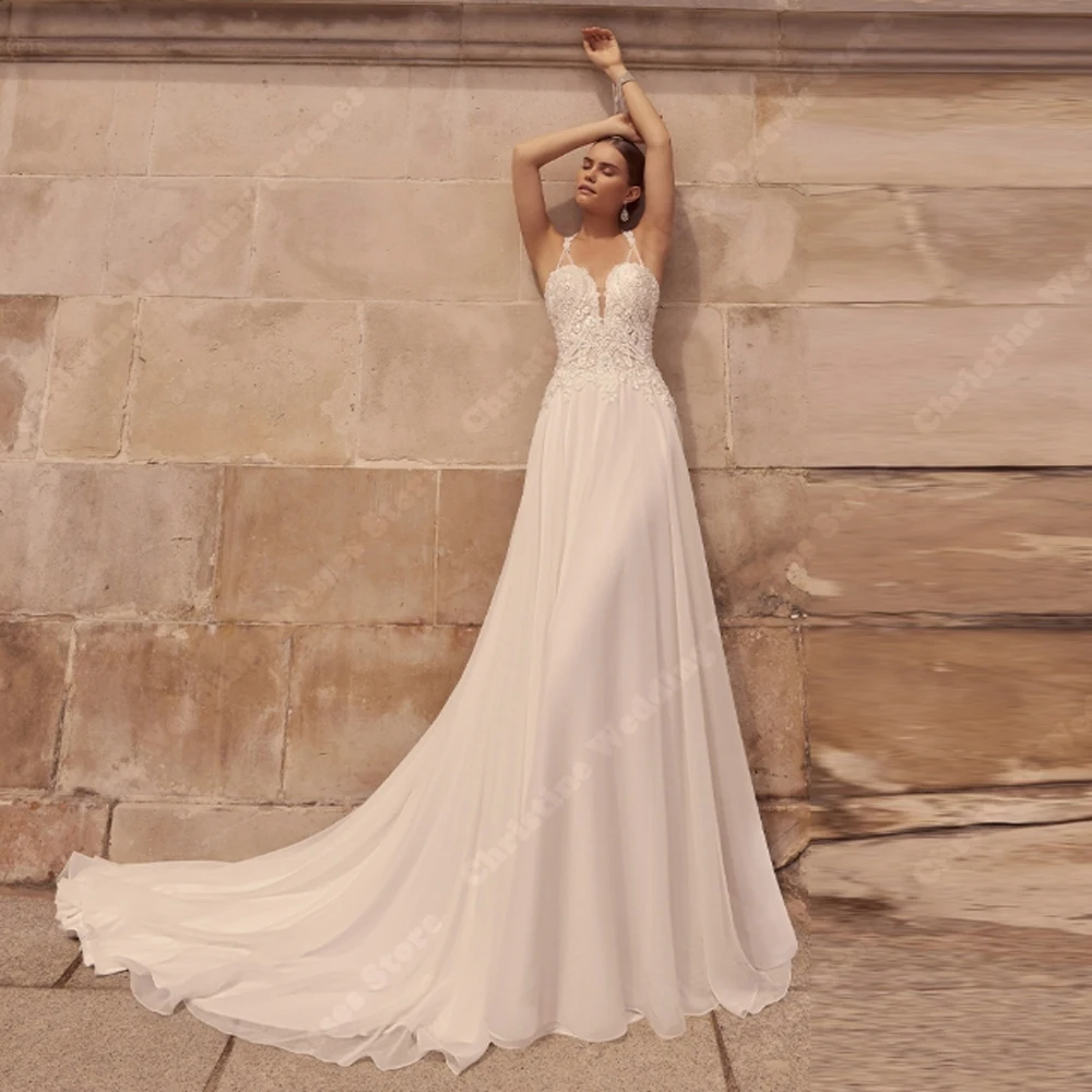 

Elegant Sleeveless Women Wedding Dresses Sweetheart Collar A-Line Chiffon Bridal Gowns Banquet Vestido De Novia 2025 Customized