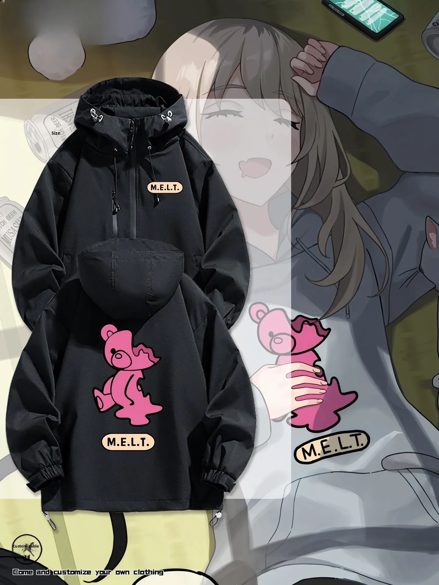 

Cry Girl Band ex Весенне-осенний тюре с капюшоном свободного покроя из полиэфирного волокна, длинная молния свера, украшенная уличной модой