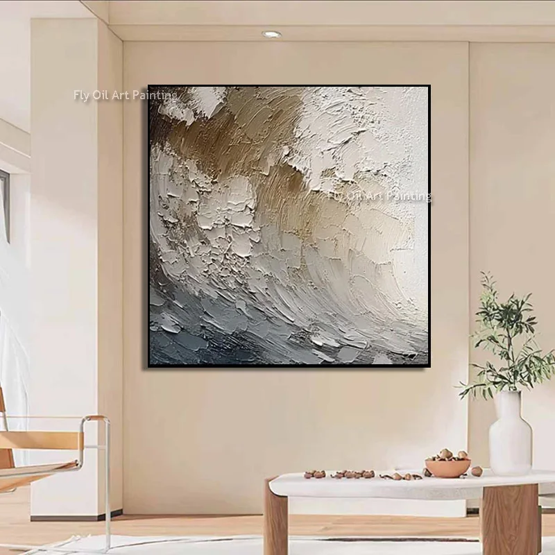 Handmade Canvas Wall Art Modern Neutral Textured Oil Painting Brown Grey Abstract Large Wall Decor For Home Decoration