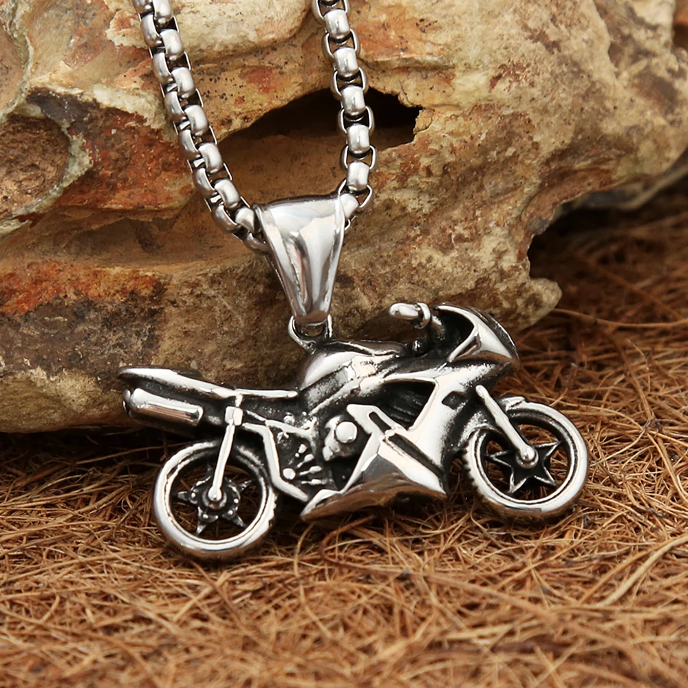 Punk Vintage 316L Stainless Steel Motorcycle Pendant Knight Necklaces For Men Boys Hip Hop Biker Party Jewelry Gift Dropshipping