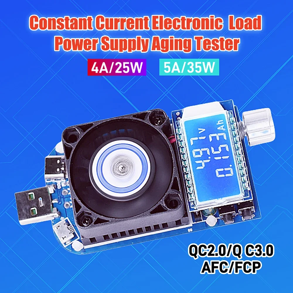 Carga Eletrônica de Corrente Constante Usb tipo c Gatilho Deception Descarga Capacidade Testador de Carregamento Rápido Qc2.0 3.0 Afc Fcp 25w 35w