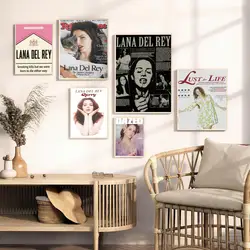 Singer Lana Del Rey Classic Anime Poster Fancy Wall Sticker for Living Room Bar Decoration Decor Art Wall Stickers