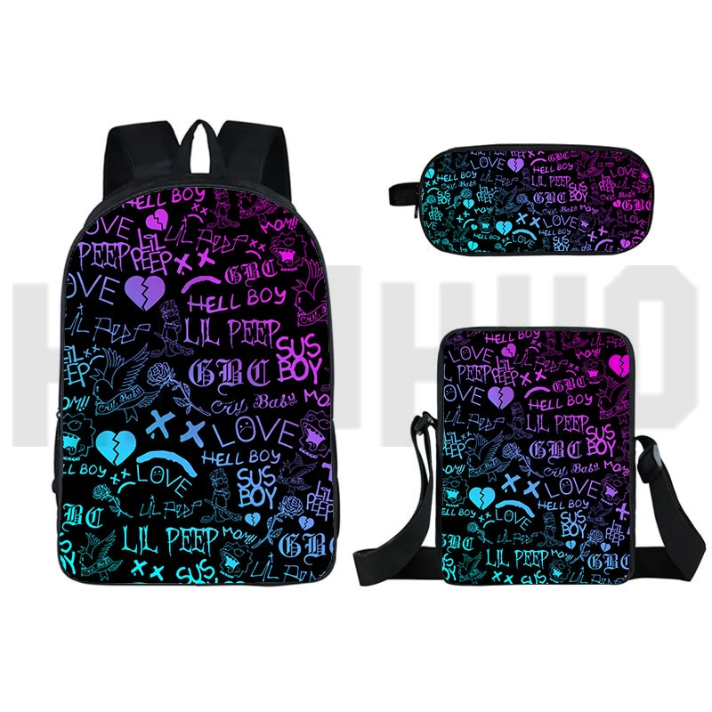 Hot 3D Rapper Lil Peep Backpack Boys Girls Pencil Case Women Travel Bags Children Kids Back To School 3pcs Waterproof Laptop Bag