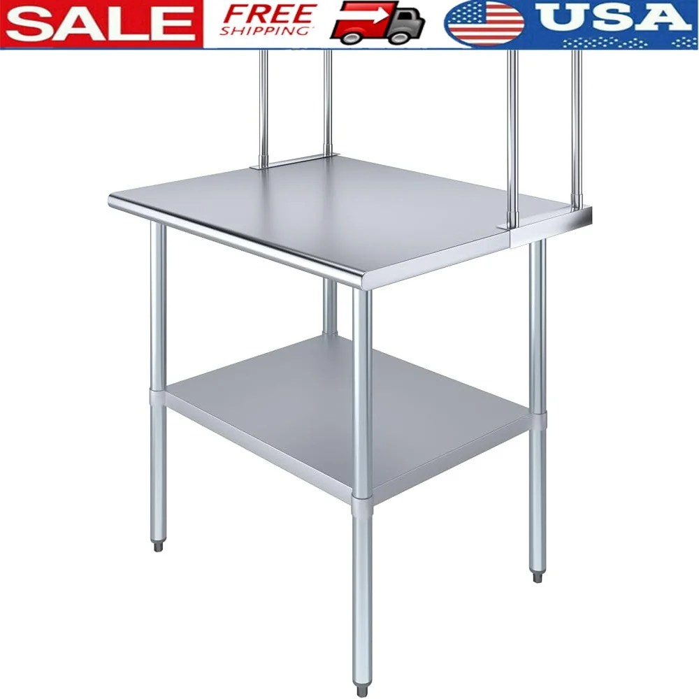 

Stainless Steel Work Table Overshelf Kitchen Prep Table Storage Commercial Restaurant Workbench Prep Station 36 x 53 Durable