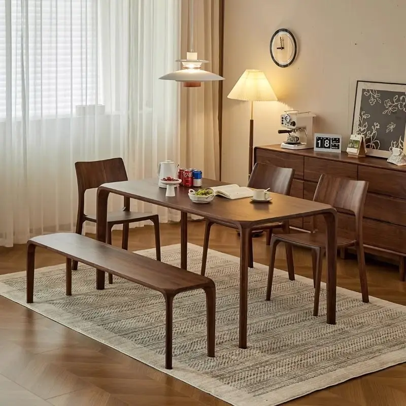 Madera maciza pura, mesa de comedor sencilla rectangular, hogar