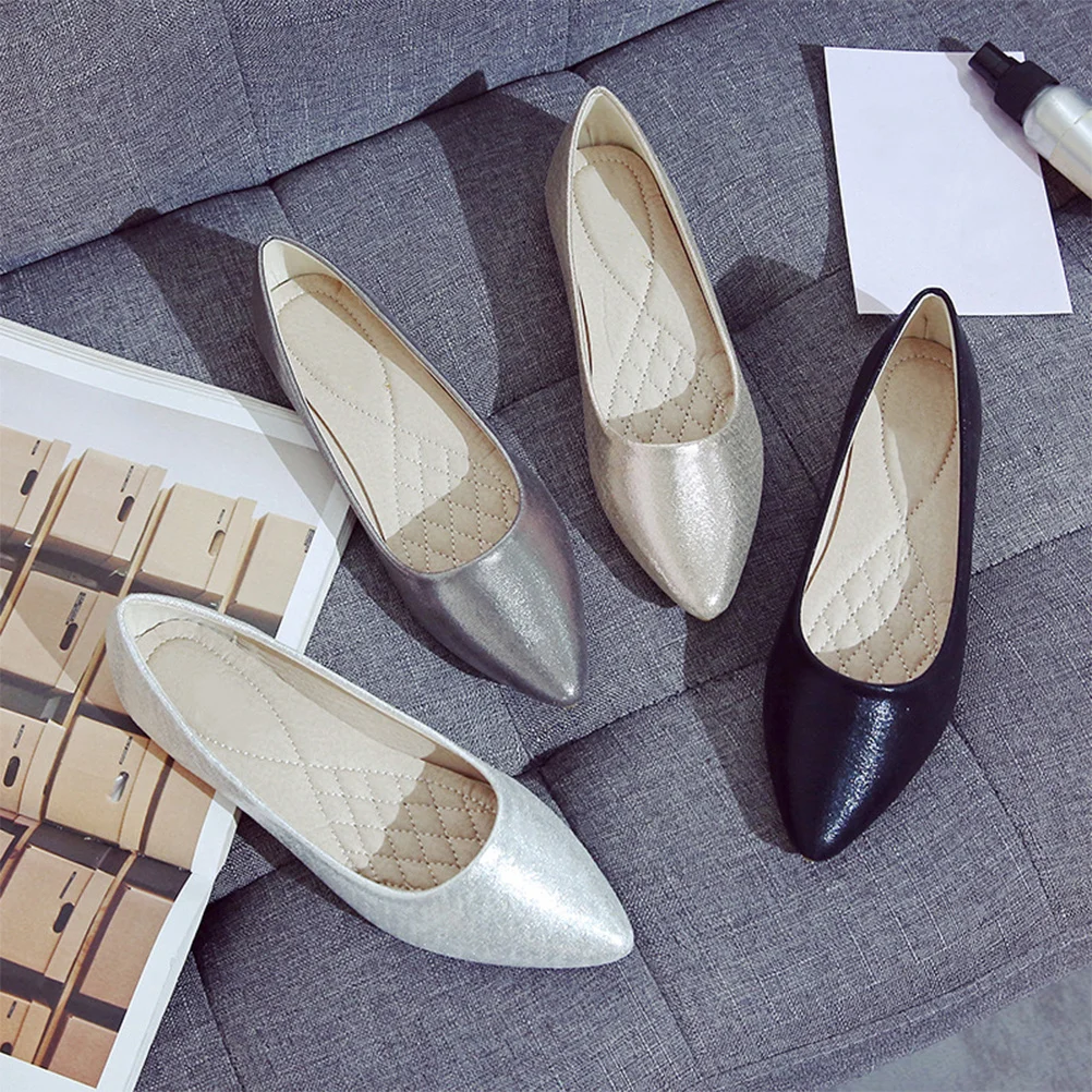 

1Pair Non Slip Flat Spring Bean Shoes Comfortable Soft Sole Casual Footwear Pointed Toe Female Footwear Softer Bottom Shoes