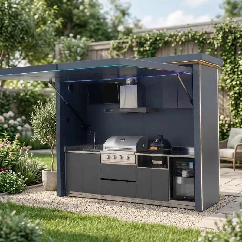 Modular Outdoor Kitchen Units Movable Stainless Steel BBQ Kitchen Cabinetry with Sink and Countertop for RV