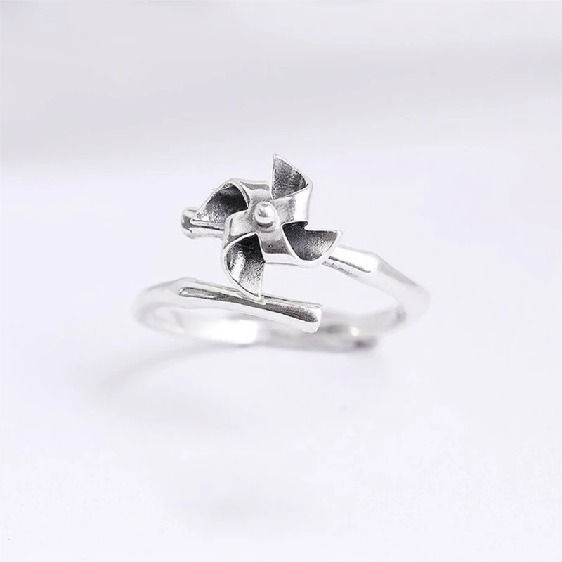 Retro Windmill Cute Mini 925 Sterling Silver Female Resizable Opening Rings RI1027
