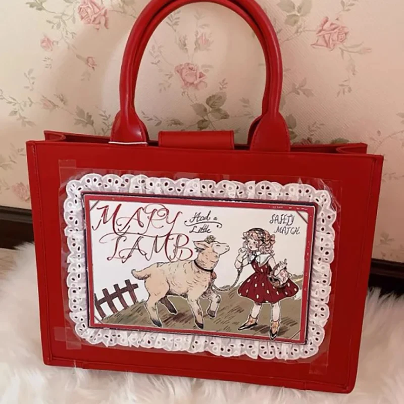 JIAERDI cartoon Lolita Tote Bag damski Harajuku kokardka skórzana różowa torebka damska Vintage duża pojemność damska torba na ramię