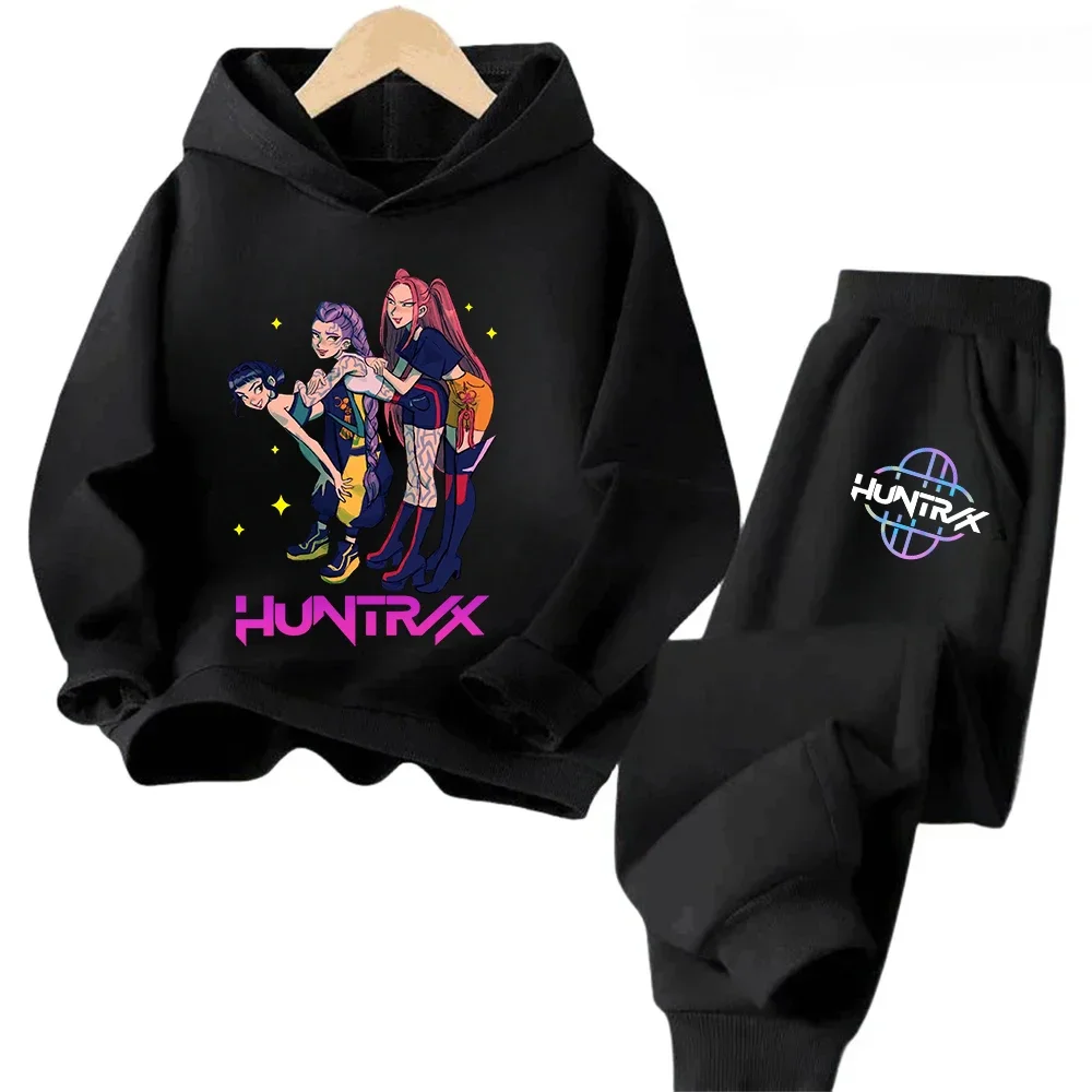 

Autumn Korean KPop Demon Hunters Fleece Hooded Children's Set Casual Hoodie+Pants Suit 2 Piece Set Sport Fashion Trousers Set