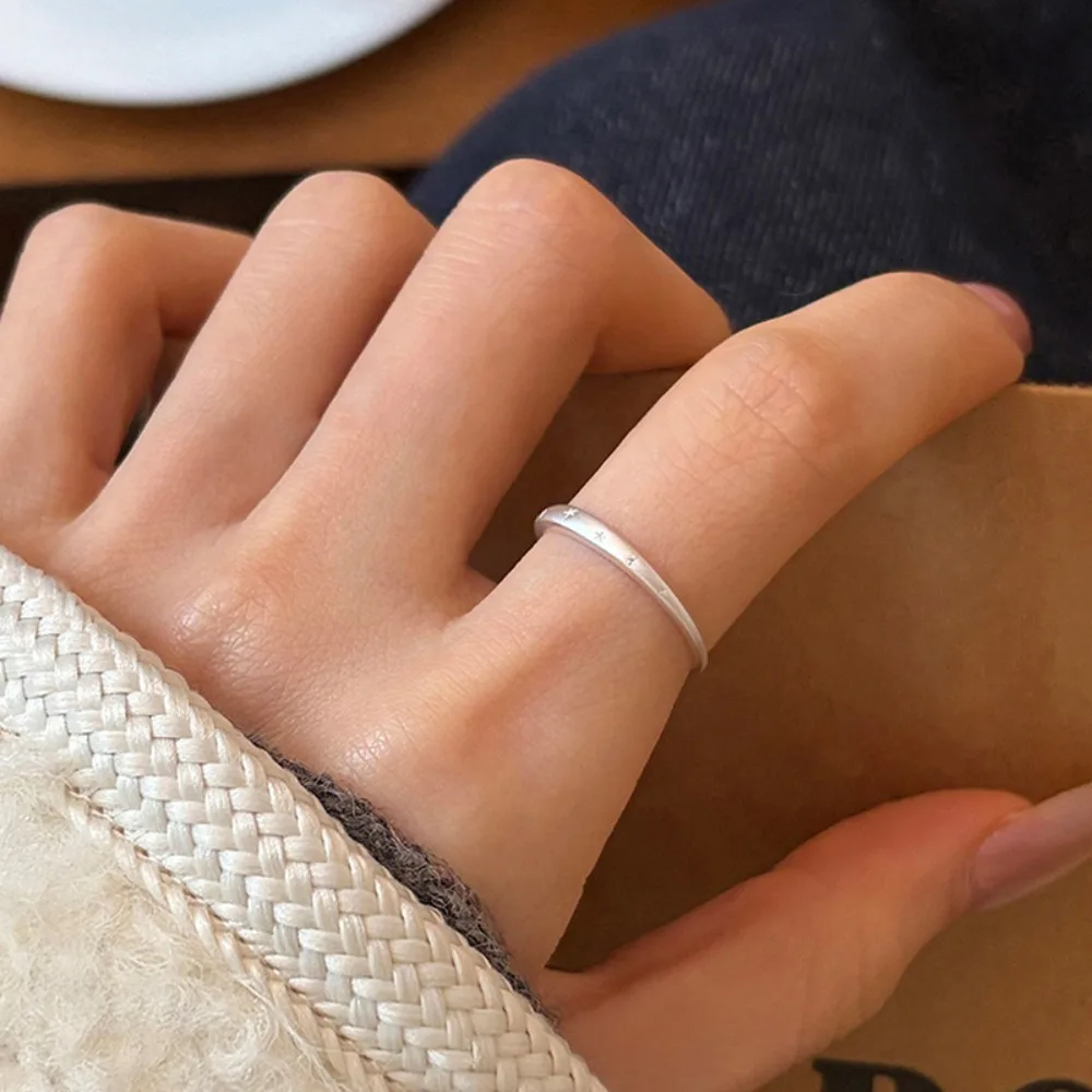 Exquisite Simple Matte Finish 925 Sterling Silver Stars Opening Rings for Women Stackable Finger Ring Jewelry Accessories Gifts