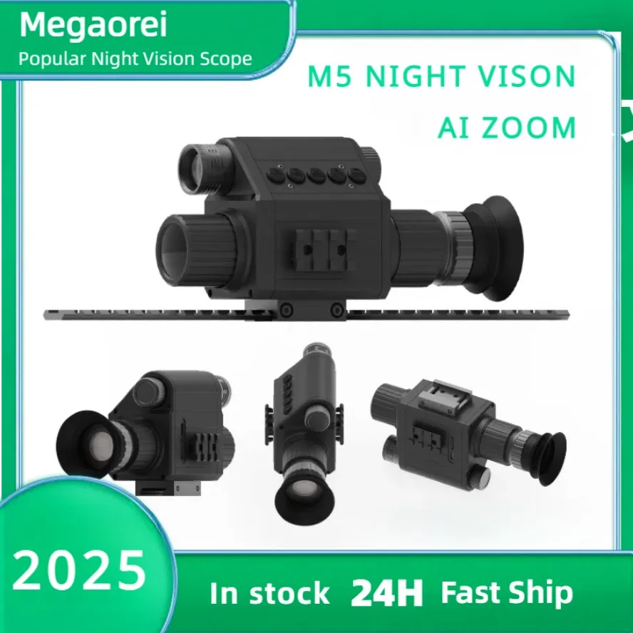 Night Vision 2025 Megaorei M5 Infrared Hunting Camera with Ai Zoom 1-5x and Laser HD1080P Monocular Scope