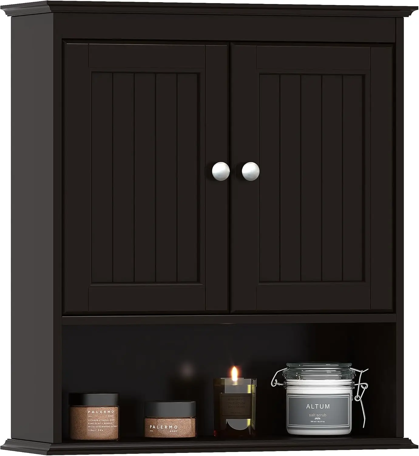 

Bathroom Cabinet Wall Mounted, Wood Hanging Cabinets with Doors and Shelves, Medicine Cabinet Over The Toilet, Espresso