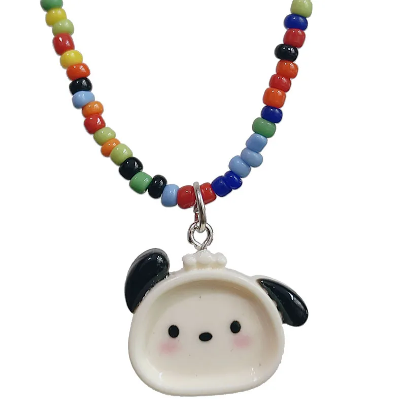 Cute Cartoon Resin Sanrio Rice Bead Necklace Pendant Kuromi Melody Pacha Jade Gui Big Ear Dog Neckchain