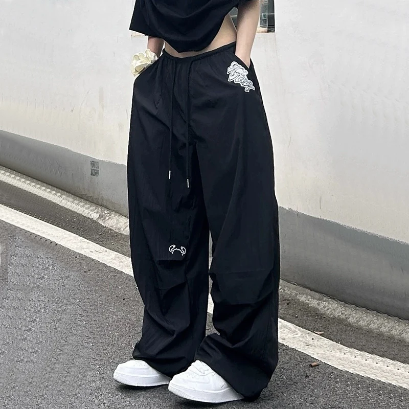 

American Casual Pants Women Spring Thin Vintage Wide Leg Pants Drawstring Simple Loose All Match Straight Trousers Female New