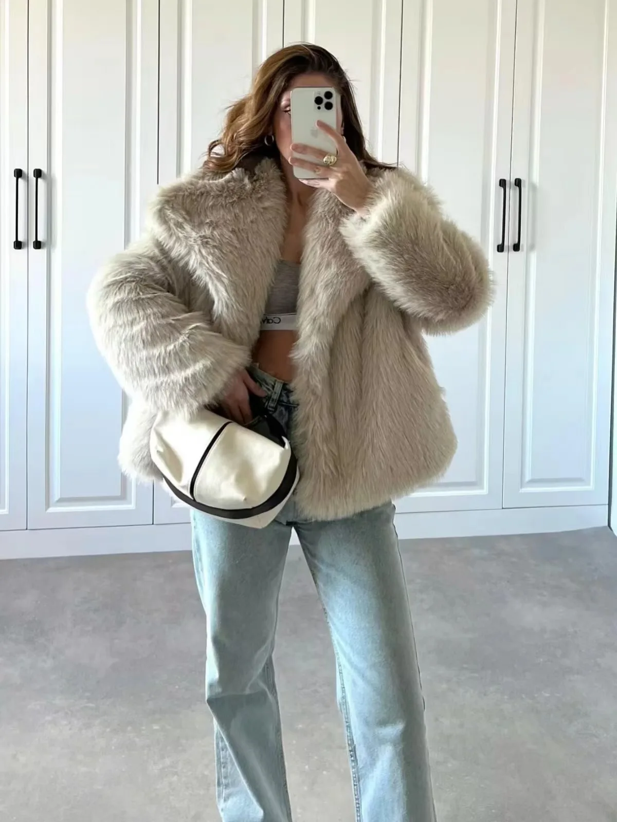 Faux Fur Coat Women Solid Fur Jacket Turn Down Collar Long Sleeve Single Breasted Loose Thick Warm Fur Casual 2025 Autumn Winter