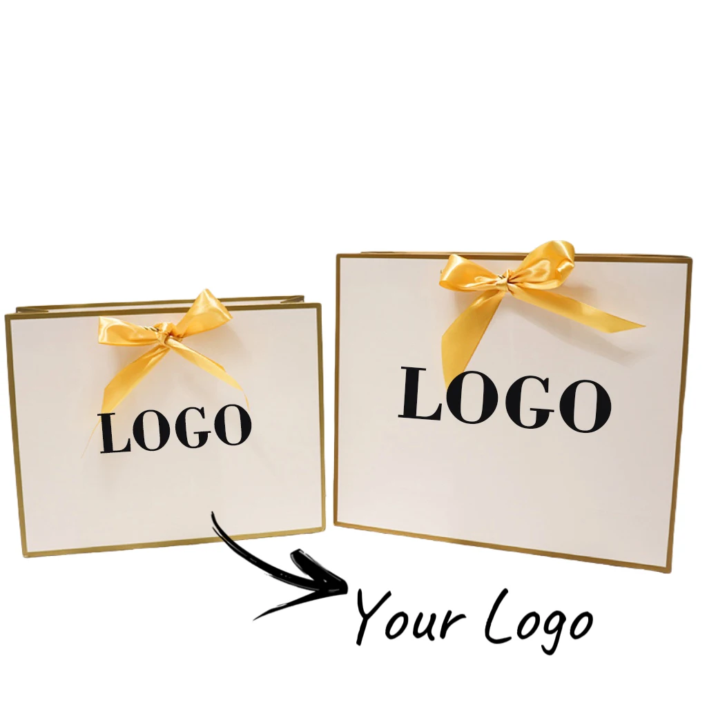 5Pcs Personization Your Logo Gold Paper GIfts Bags For small business package bags Wedding Valentine's Day Gift Packaging Bags