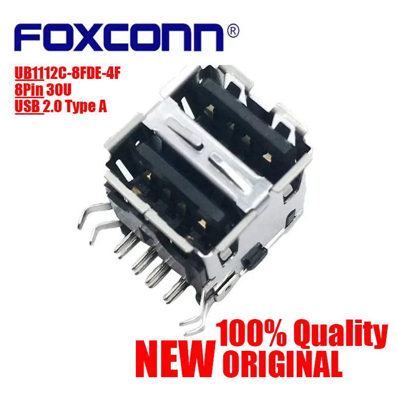 

Foxconn Двойной USB 2.0 Тип A Женский разъем для пайки Разъем для печатной платы UB1112C-8FDE-4F 8Pin 30U Основание изогнутой иглы