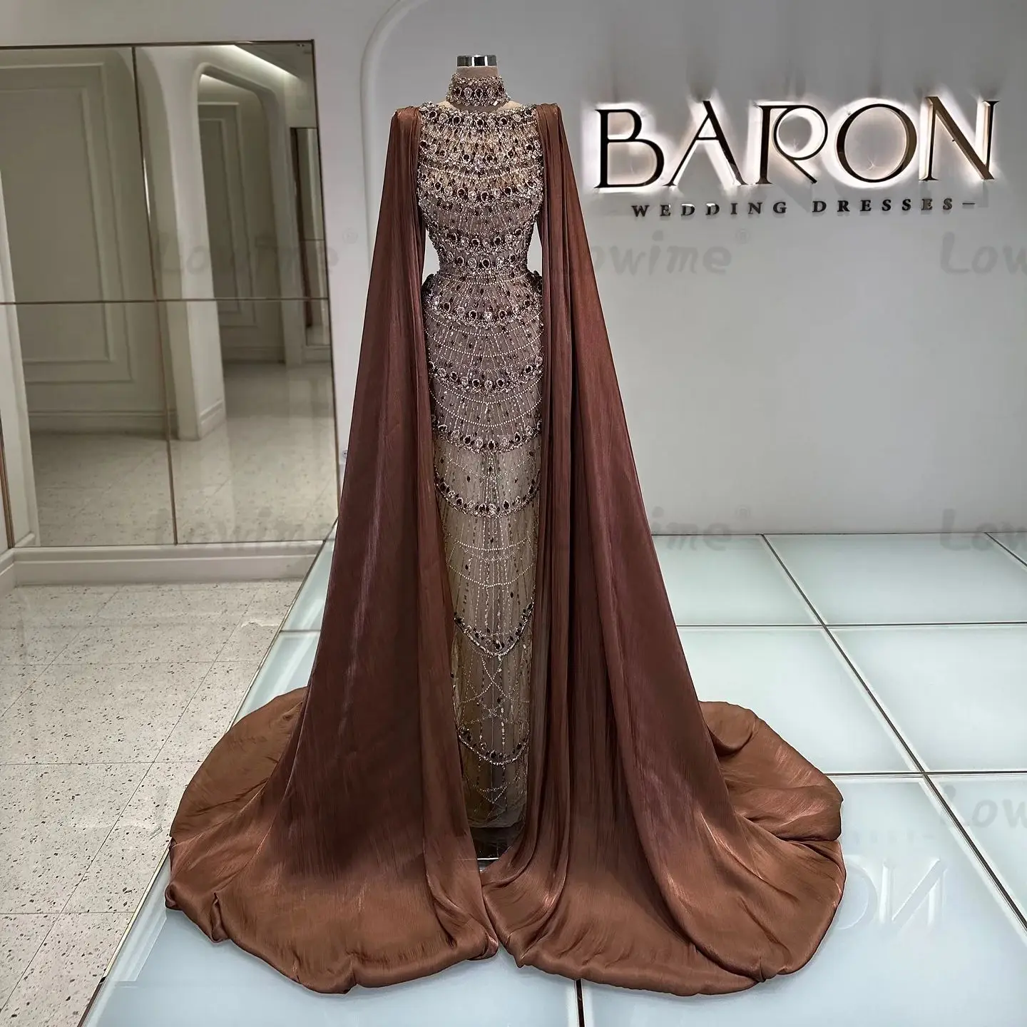 

Мусульманские вечерние платья с длинными рукавами-накидкой, 2025 г., женские платья больших размеров на заказ, вечерние платья для выпускного вечера Abendkleider, вечерние кристаллы Aso Ebi