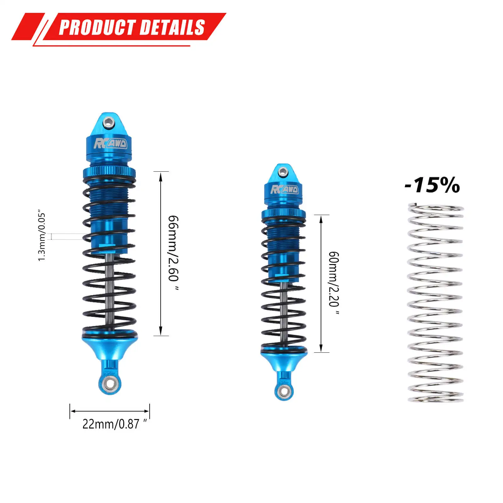 RCAWD Full Alloy front & rear Big Bore Shocks For 1/10 Arrma Vorteks 4X4 3S BLX Truck upgraded part 4pcs/set