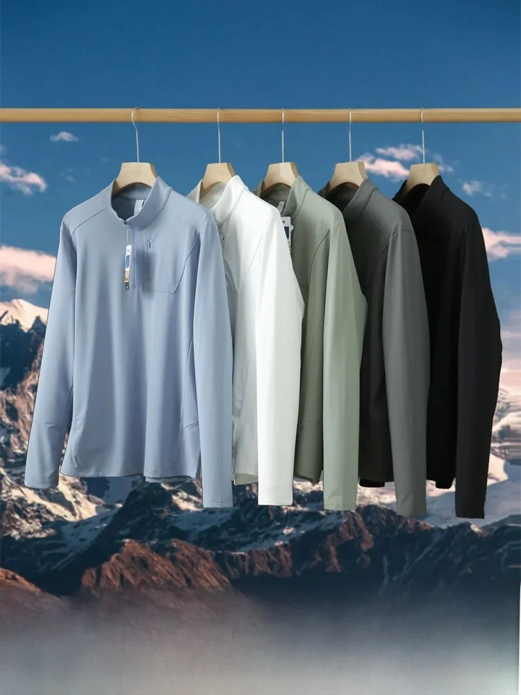 

Уличная мужская футболка Long Sve Base irt f с воротником-стойкой на молнии, дышащая теплая повседневная футболка из полиэфирного волокна с воротником-стойкой