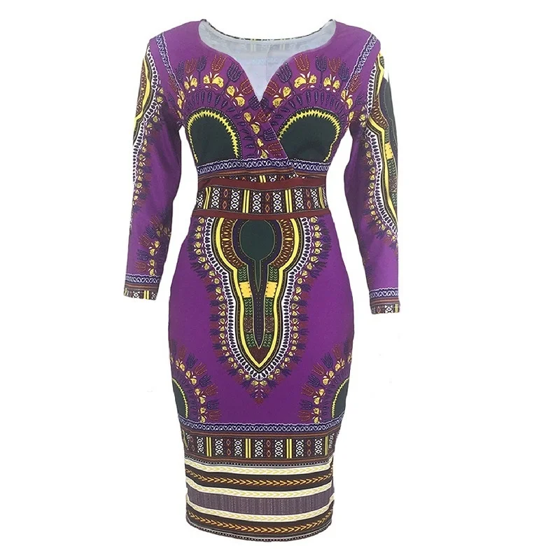 2022 nova moda vestido de impressão cintura feminina estilo étnico pacote hip saia com decote em v apertado a linha saia roupas femininas africanas