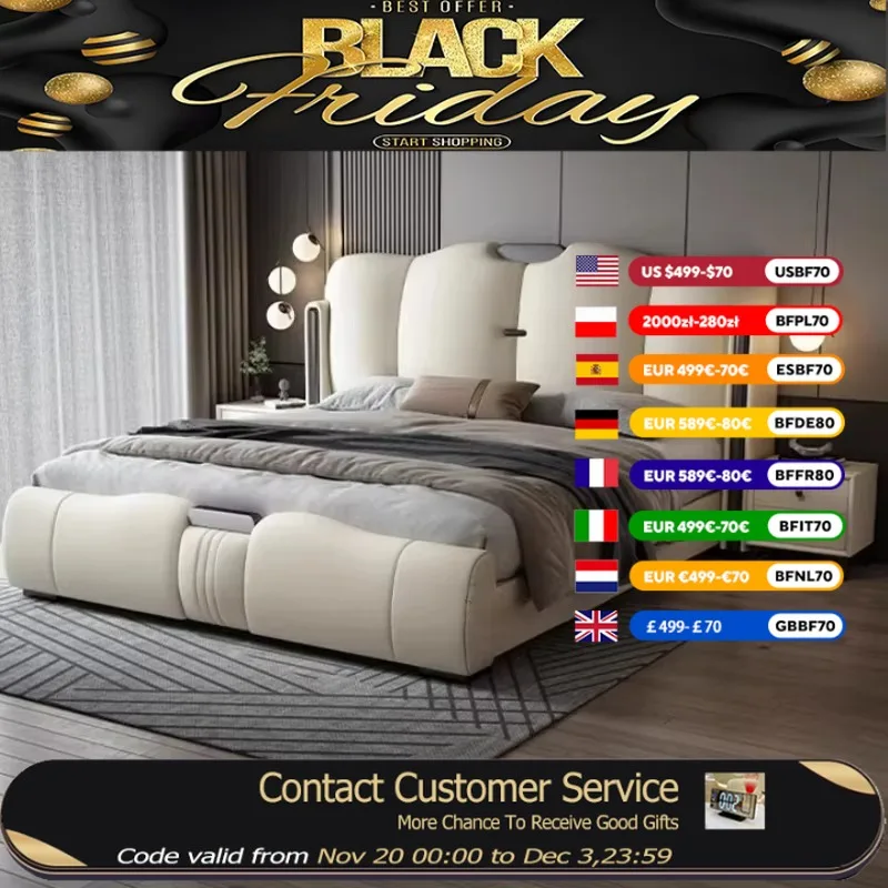 

Queen Size Leather Bed Double Set Backrest White Modern Storage Bedroom Beds King Loft 180X200cm Cama De Casal Bedroom Furniture