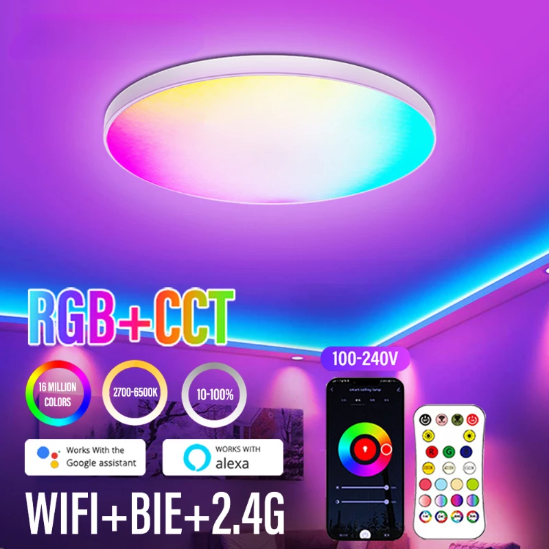 

Smart WIFI LED Round Ceiling Light RGBCW Dimmable TUYA APP Compatible with Alexa Google Home Bedroom Living Room Ambient