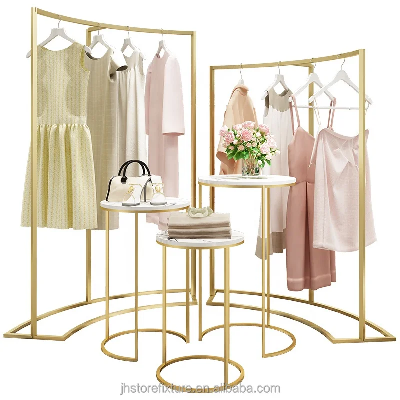 Golden Commercial Heavy Duty Hangers Clothing Store Racks Assembly Round Display Rack S Type Disassembly Coat Stand