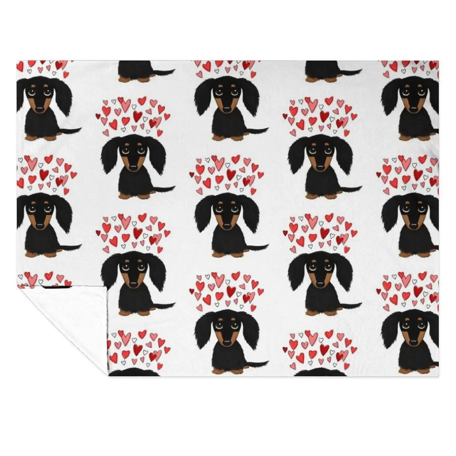 

Black and Tan Longhaired Dachshund with Hearts Throw Blanket christmas gifts warm for winter Giant Sofa Luxury Blankets