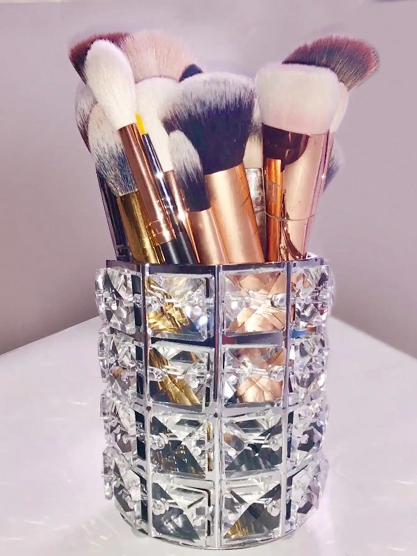 

Makeup Brush Holder Organizer Golden Crystal Bling Personalized Gold Comb Brushes Pen Crystal Pot