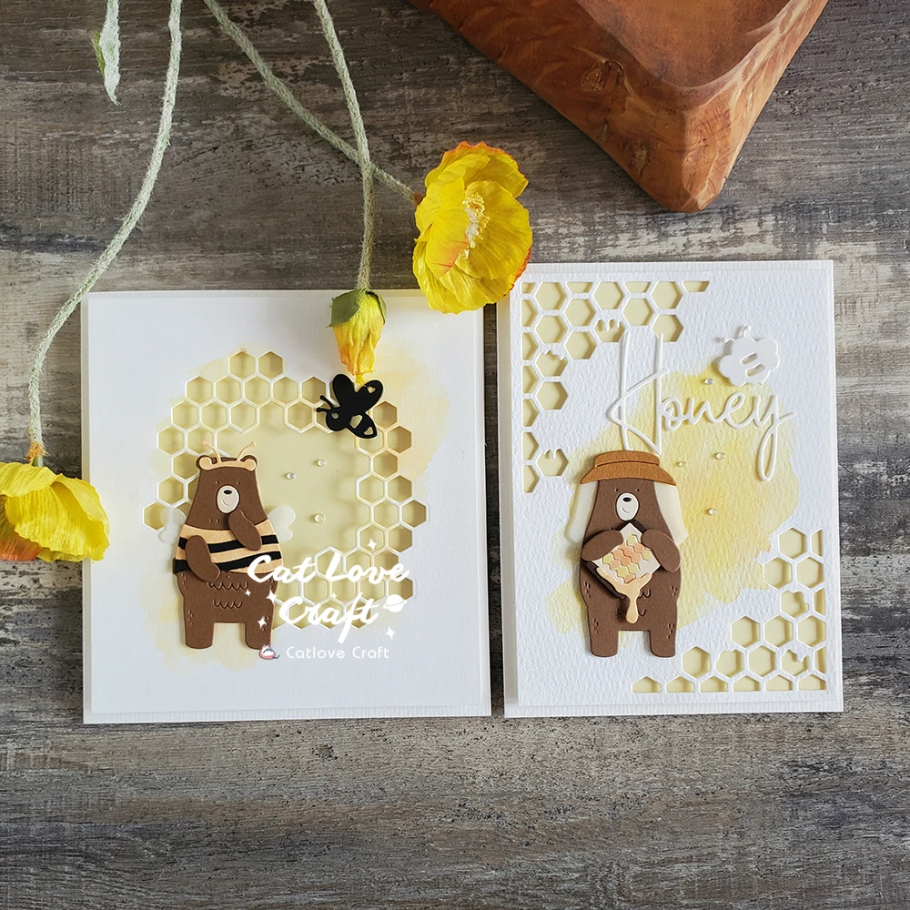 Catlove خلية النحل الدب المعادن قطع يموت سكرابوكينغ قالب Stencil يموت تخفيضات بطاقة صنع Craft بها بنفسك الحرفية النقش يموت جديد ل