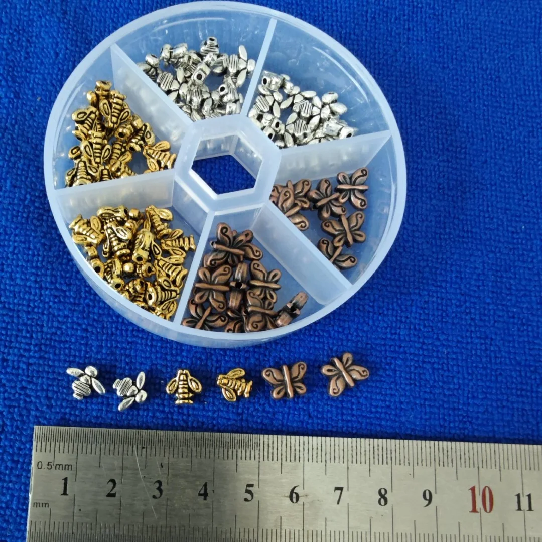 

100PCS Antiqued Silver Gold Copper Metal Bee Butterfly Spacer Beads in Storage Box