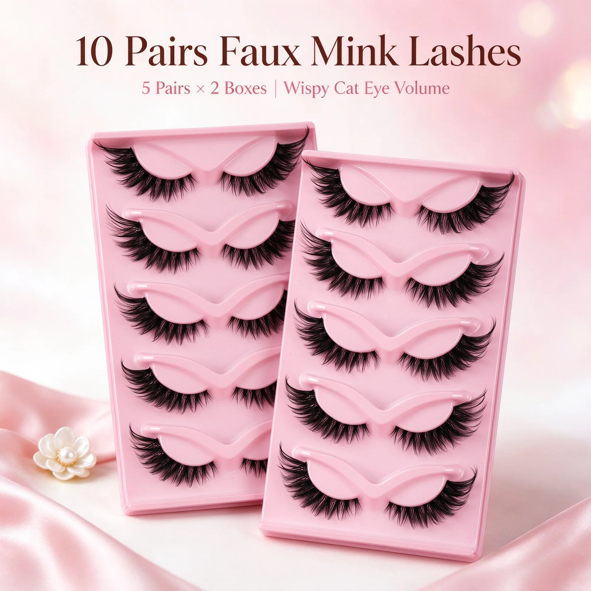 10 Pairs/2 Pack Cat Eye Lashes Faux Mink Natural Long Manga Lashes Winged Elongated Outer Corner Fake Eyelash For Daily Makeup
