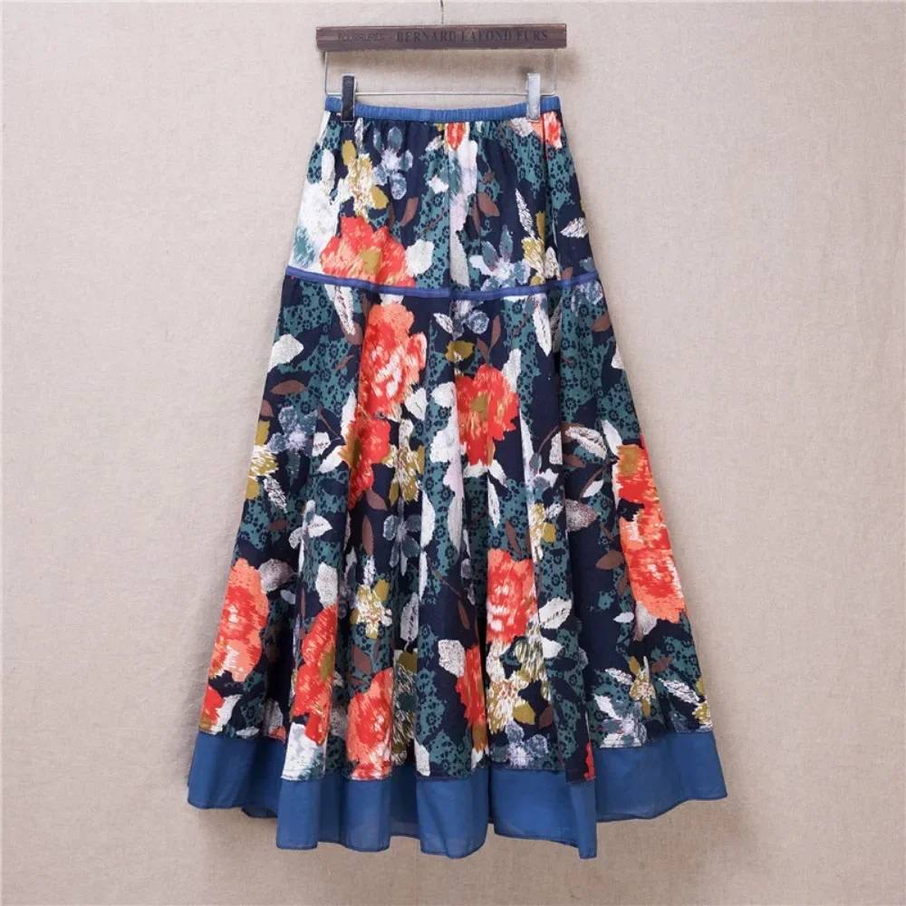 스트리트 프린트 하라주쿠 맥시 드레스 패션 의류 여성 의류 용 롱 스커트 캐주얼 빈티지 에스닉 스타일 코튼 린넨