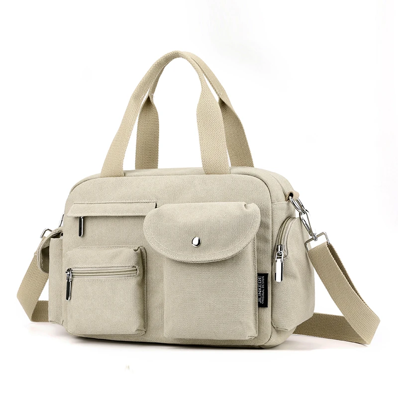 Classic Canvas Handbags For Women Solid Unisex Leisure Or Travel Bags Korea Style Cotton Messenger Bags Vintage Female Totes