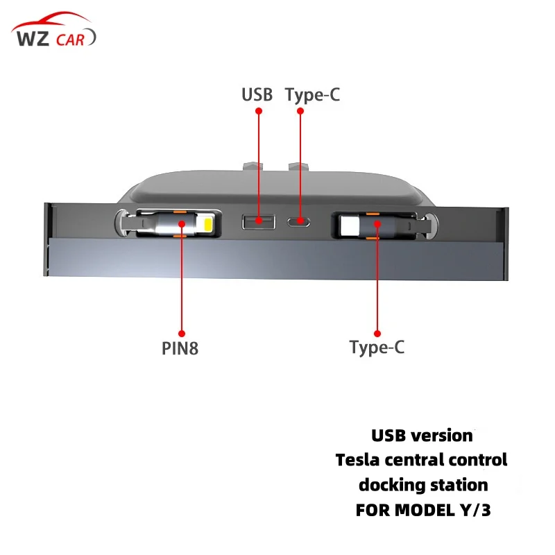 Hub Docking Station สําหรับ Tesla รุ่น 3/Y Central Control Docking Station พร้อมสายเคเบิลแบบพับเก็บได้ Fast Charger พอร์ต USB