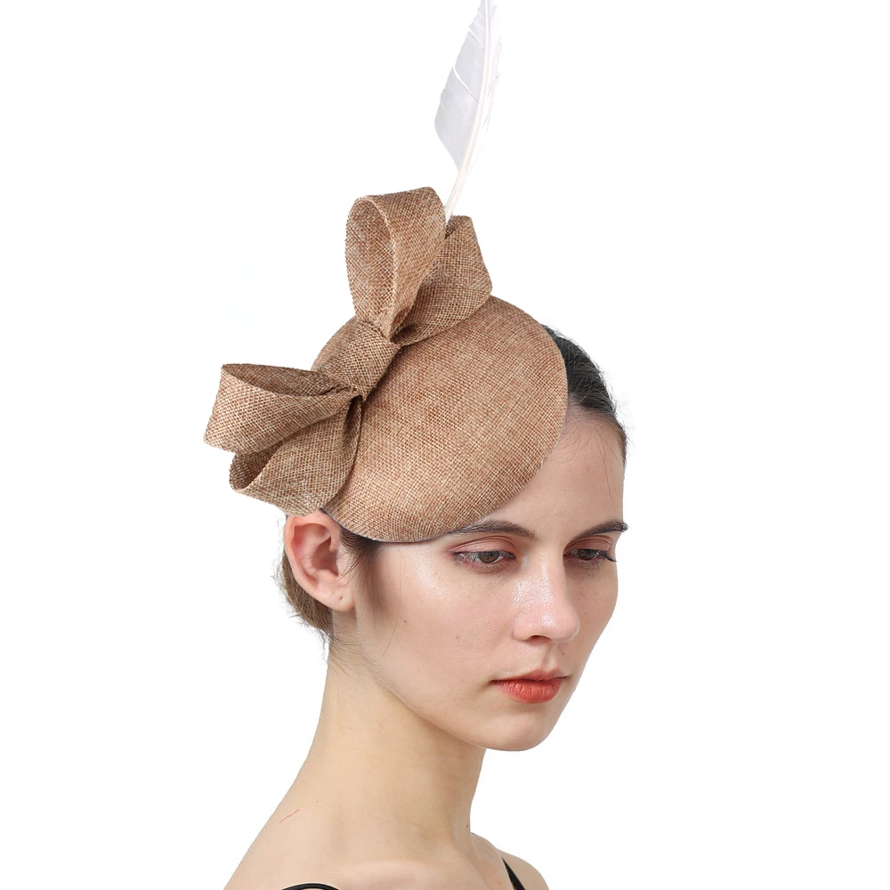 Fascinator Hat For Wedding Women Chuch Hair Accessories With Bow Elegant Bride Wedding Headpiece Party Chapeau Cap Hair Clip