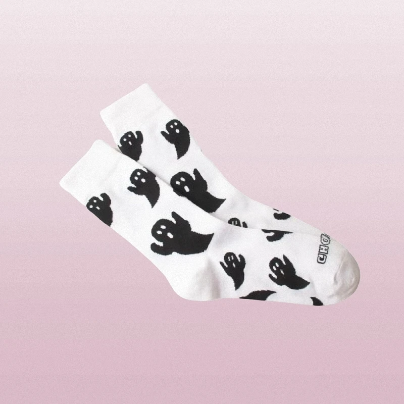 Chaussettes mi-tube respirantes pour femmes, motif fantôme, série Halloween, chaussettes longues, noir et blanc, haute qualité, 2/6 paires