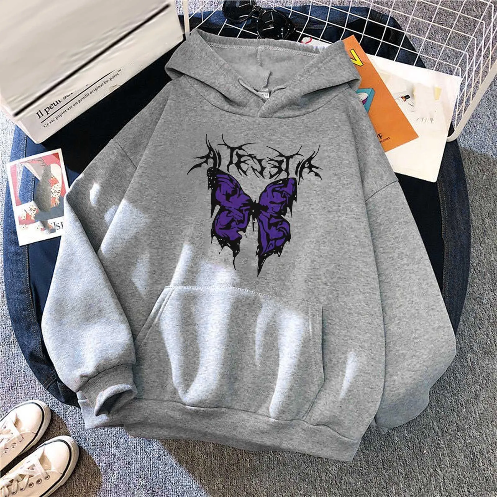 

Casual Ladies Long Hoodies Fashion Printed Sweatshirts With Pockets Women's Long Sleeve Hooded Fashionable Loose Blouses