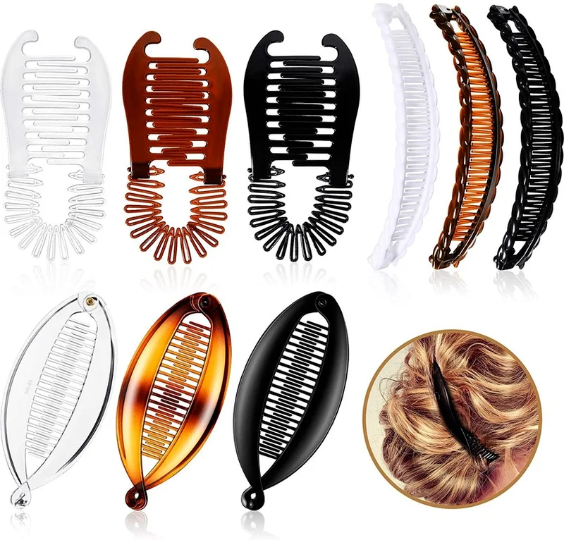 9 Pieces Banana Hair Clips Flexible Plastic Banana Grips Fishtail Pnonytail Holder Clincher Combs Hair Comb Clips for Women