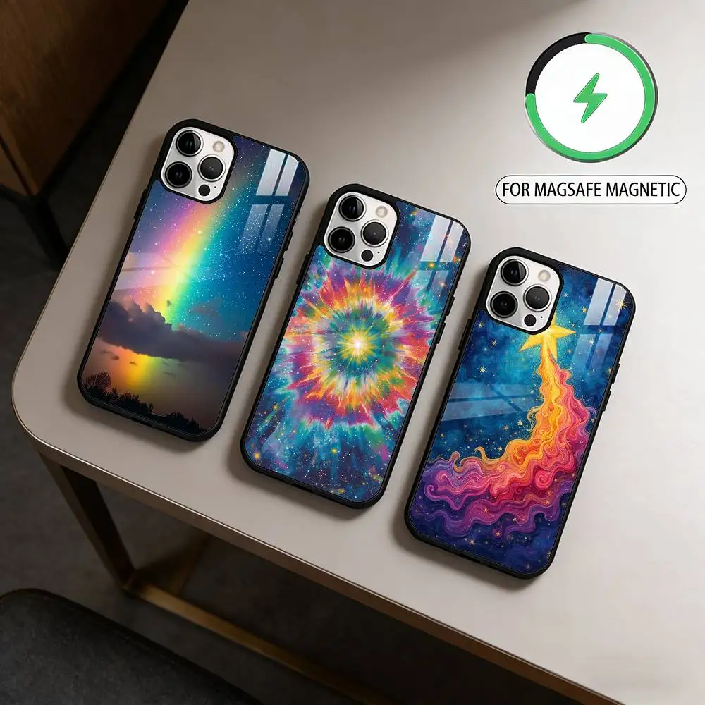 

S-Shining Art Rainbow Magnetic For Magsafe Wireless Charging Phone Case For iPhone17,16,15,14,13,12,11 Plus,Pro Max