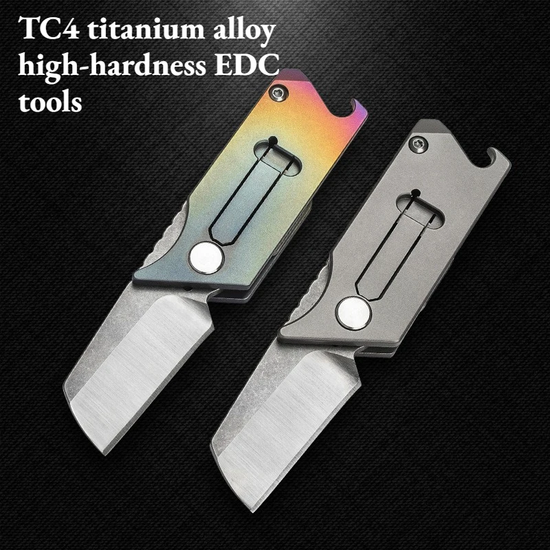 TC4 Titanium Alloy Mini Fold Knife Multifunctional Portable Equipped  High-hardness S35VN Powder Steel Bottle Opener EDC Tool